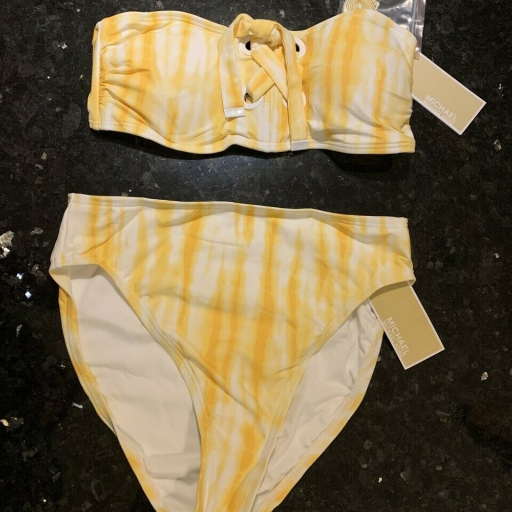 MICHAEL Michael Kors Pink Tie-Dye Lace-Up Bikini Yellow Swimsuit Size S~NWT $128